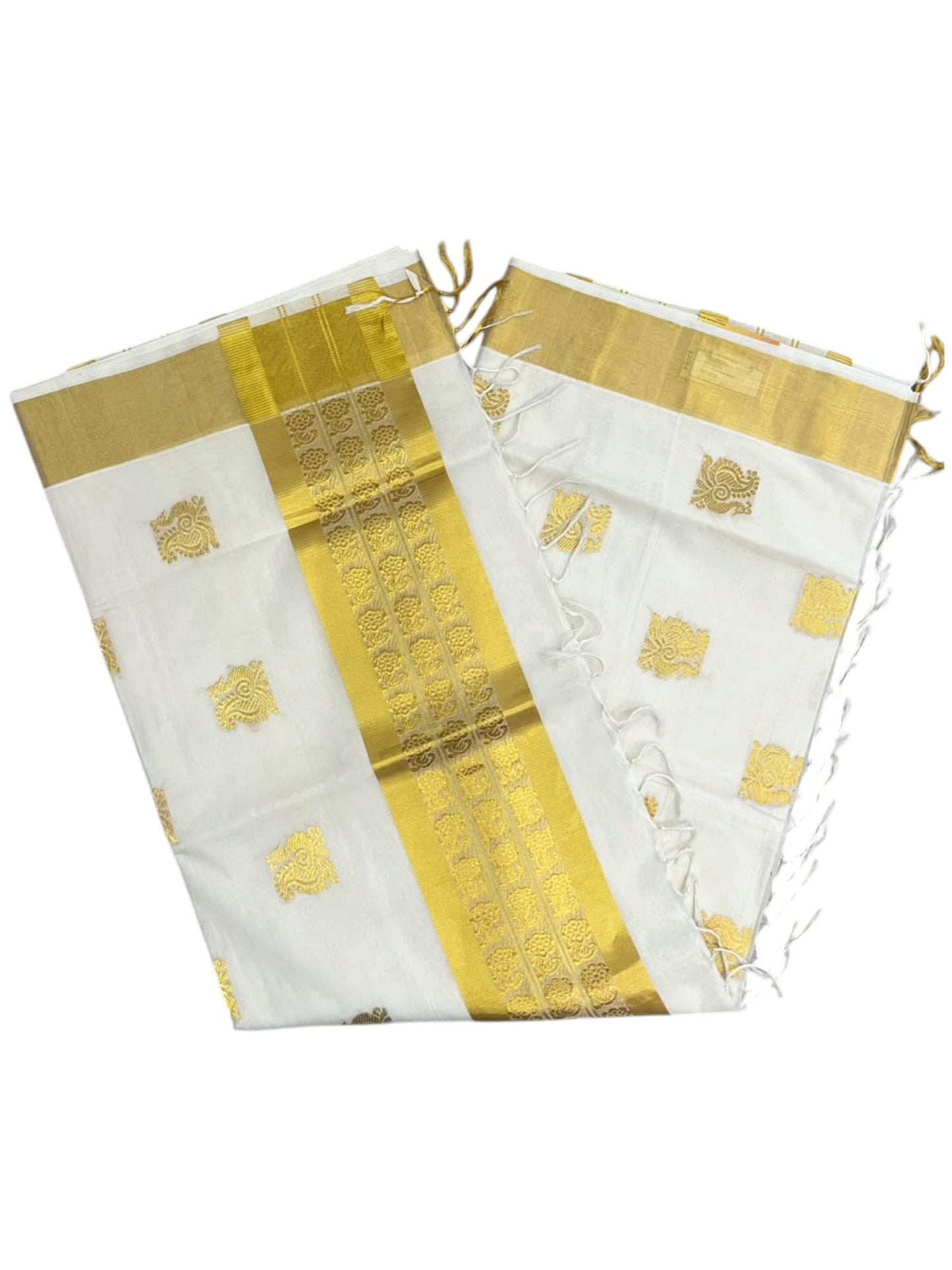 Southloom Super Premium Balaramapuram Handloom Cotton Saree With Golden Peacock Zari Works on Body And Borders
