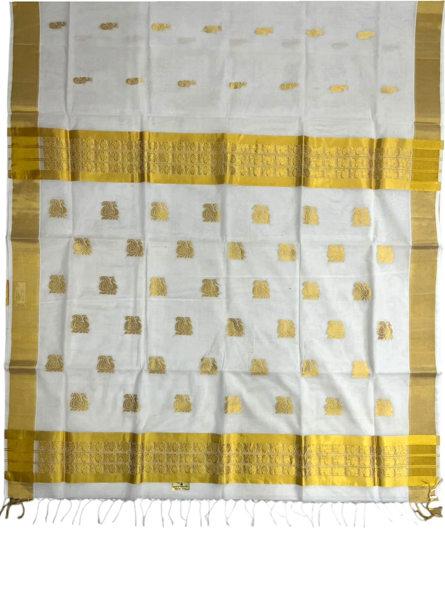 Southloom Super Premium Balaramapuram Handloom Cotton Saree With Golden Peacock Zari Works on Body And Borders