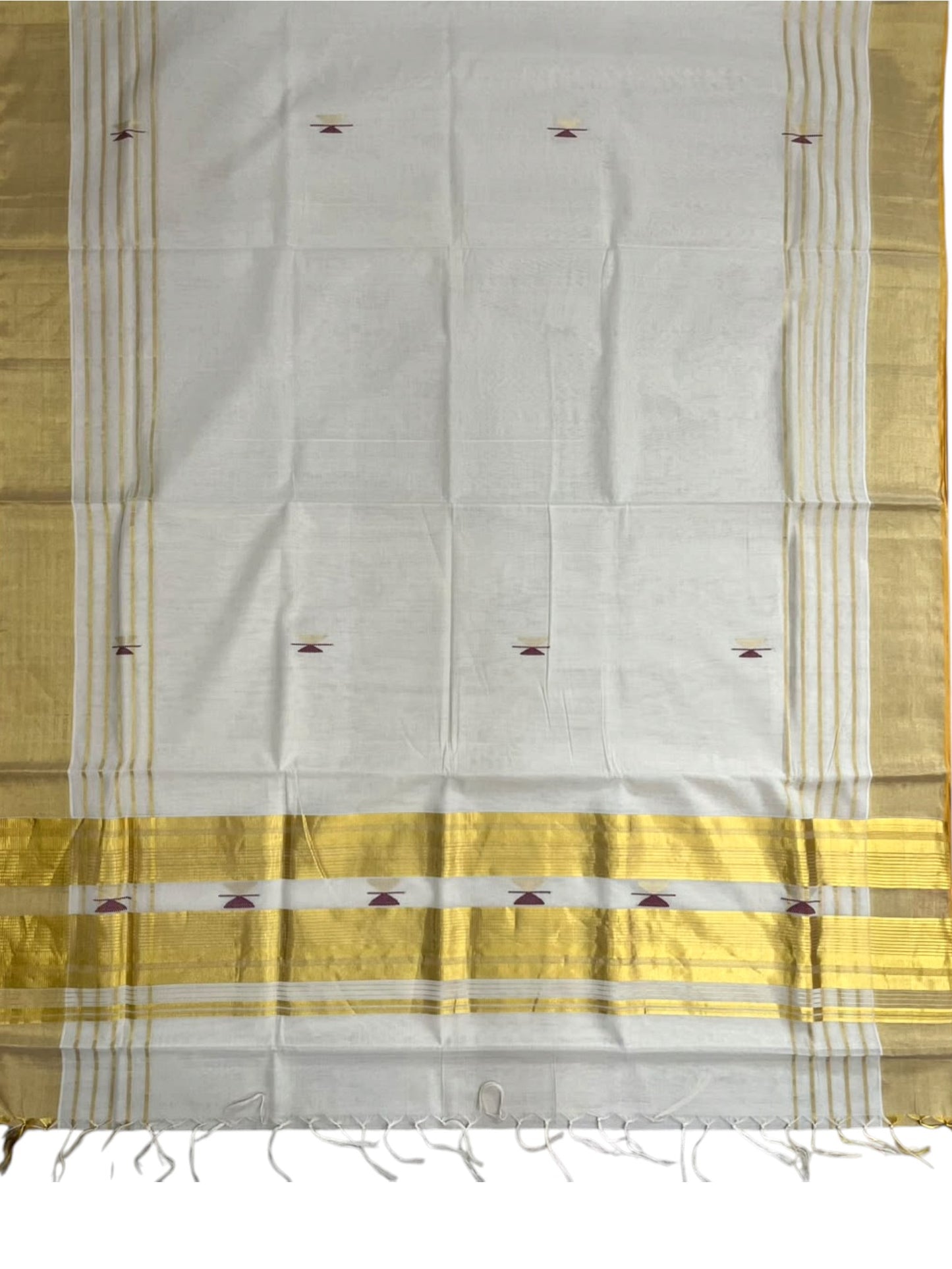 Southloom Super Premium Balaramapuram Handloom Cotton Saree With Gold And Maroon Zari Works on Body And Borders