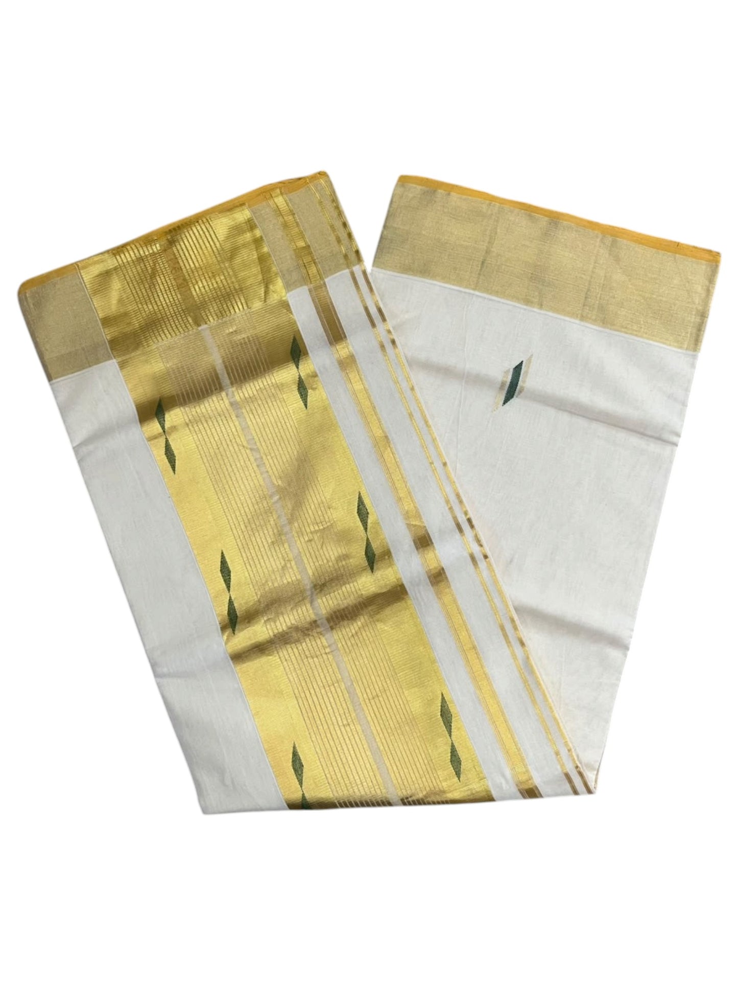 Southloom Super Premium Balaramapuram Handloom Cotton Saree With Gold And Green Zari Works on Body And Borders