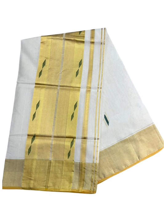 Southloom Super Premium Balaramapuram Handloom Cotton Saree With Gold And Green Zari Works on Body And Borders