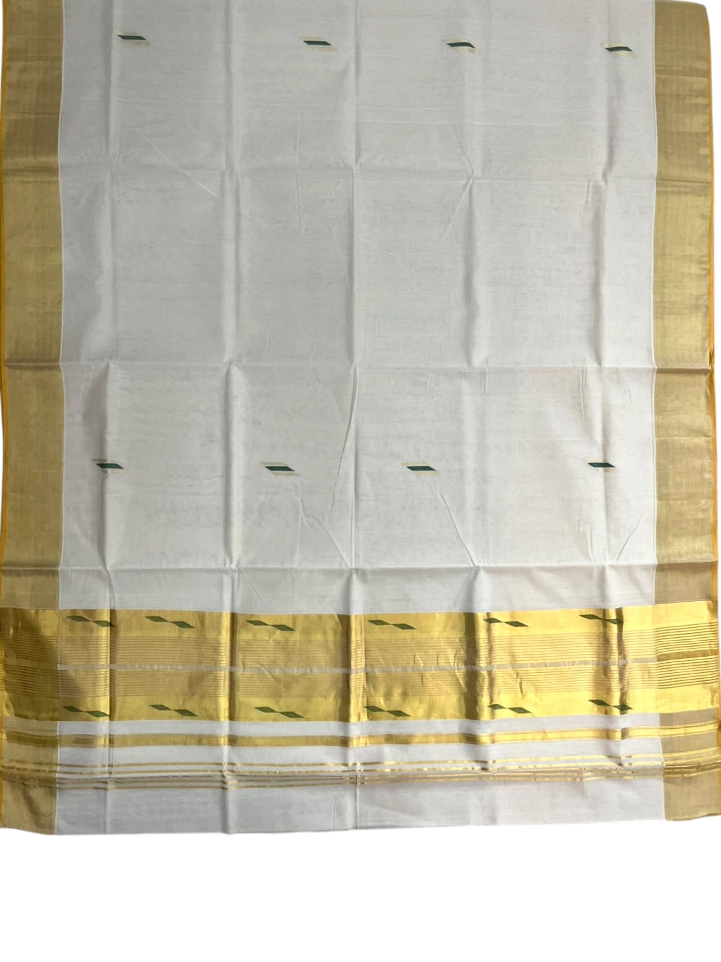 Southloom Super Premium Balaramapuram Handloom Cotton Saree With Gold And Green Zari Works on Body And Borders