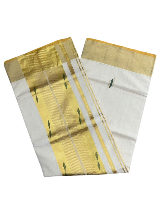 Southloom Super Premium Balaramapuram Handloom Cotton Saree With Gold And Green Zari Works on Body And Borders