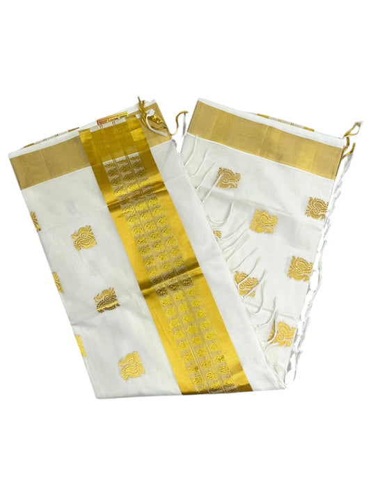 Southloom Super Premium Balaramapuram Handloom Cotton Saree With Golden Peacock Works on Body And Borders