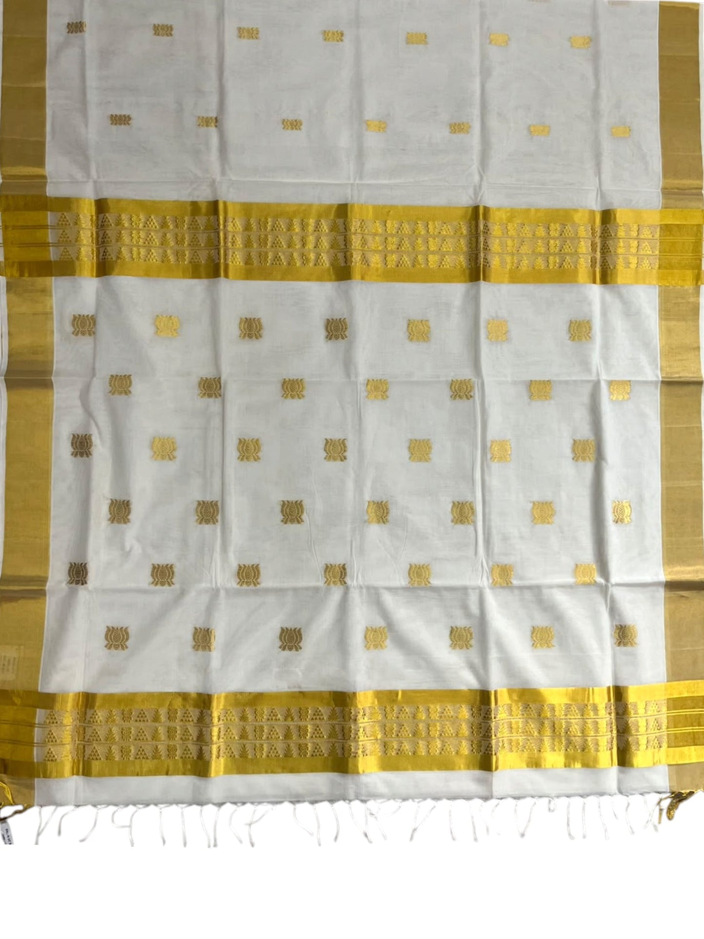 Southloom Super Premium Balaramapuram Handloom Cotton Saree With Golden Lotus Butta Works on Body And Borders