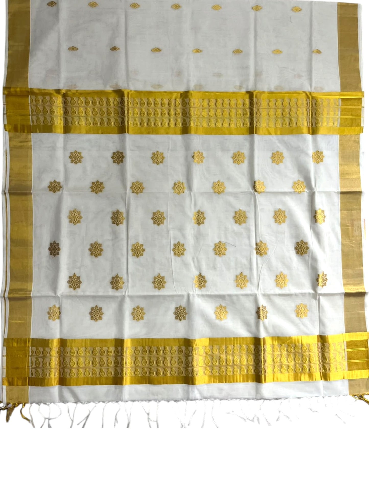 Southloom Super Premium Balaramapuram Handloom Cotton Saree With Golden Butta Works on Body And Borders