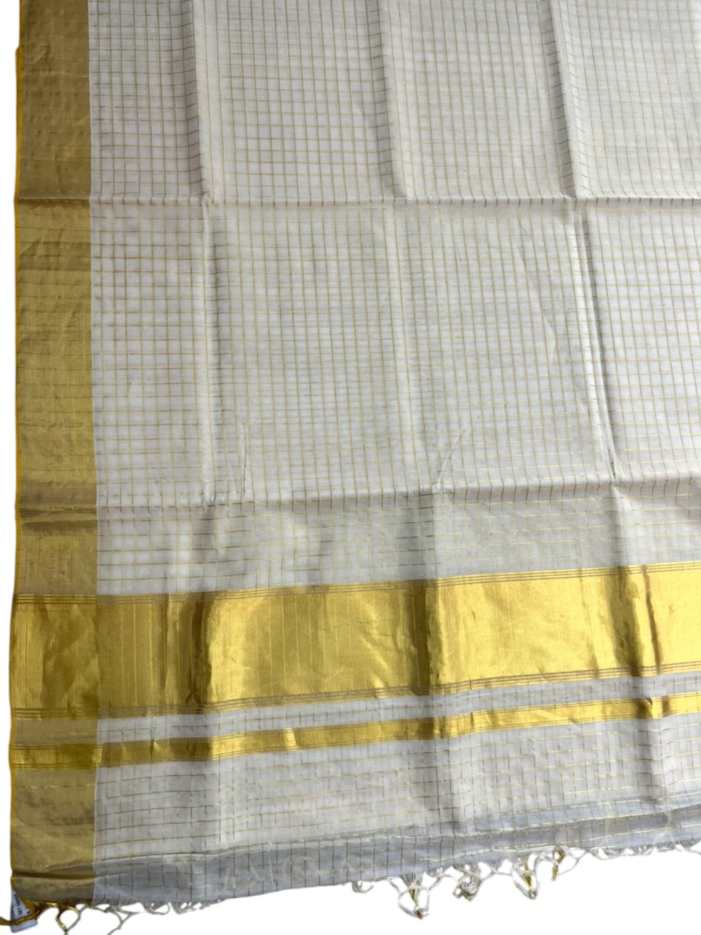 Southloom Super Premium Balaramapuram Handloom Cotton Check Saree with  Gold Kasavu on Border In 1/2 Inch
