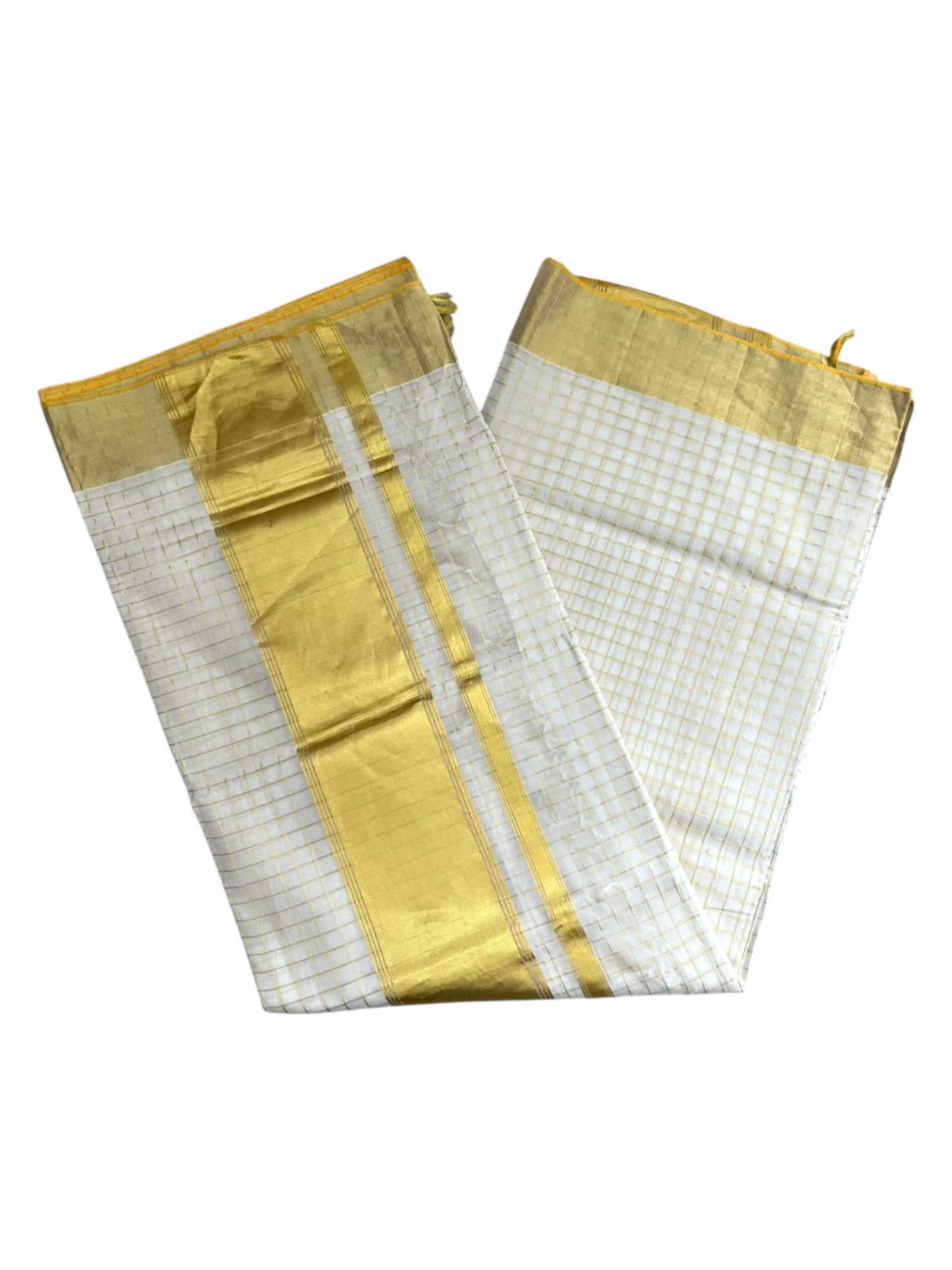 Southloom Super Premium Balaramapuram Handloom Cotton Check Saree with  Gold Kasavu on Border In 1/2 Inch