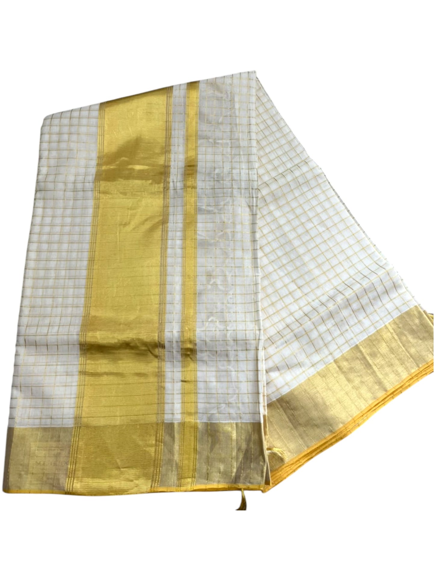 Southloom Super Premium Balaramapuram Handloom Cotton Check Saree with  Gold Kasavu on Border In 1/2 Inch