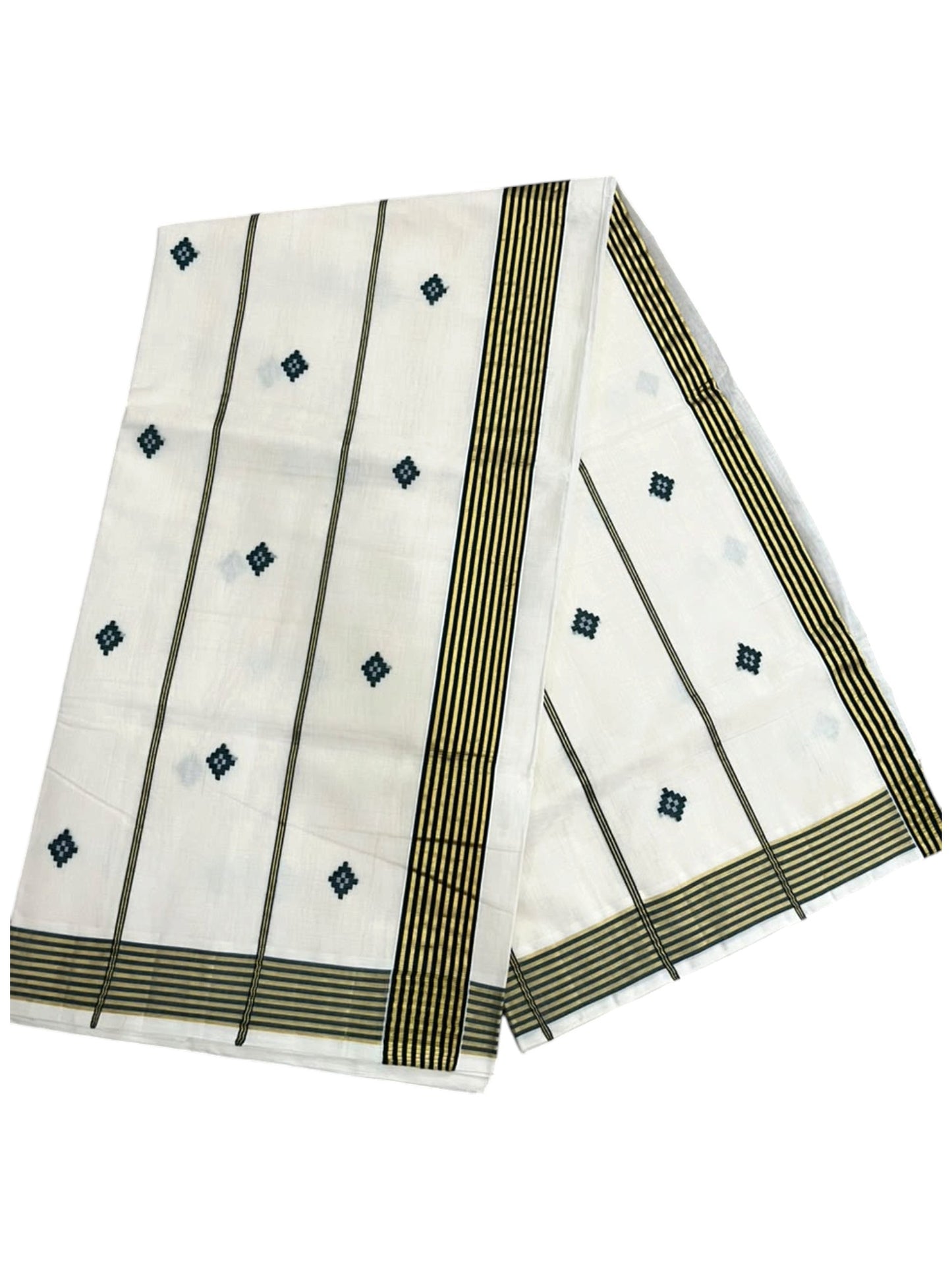 Southloom Super Premium Balaramapuram Handloom Cotton Saree with Green Butta Work on Body on Border