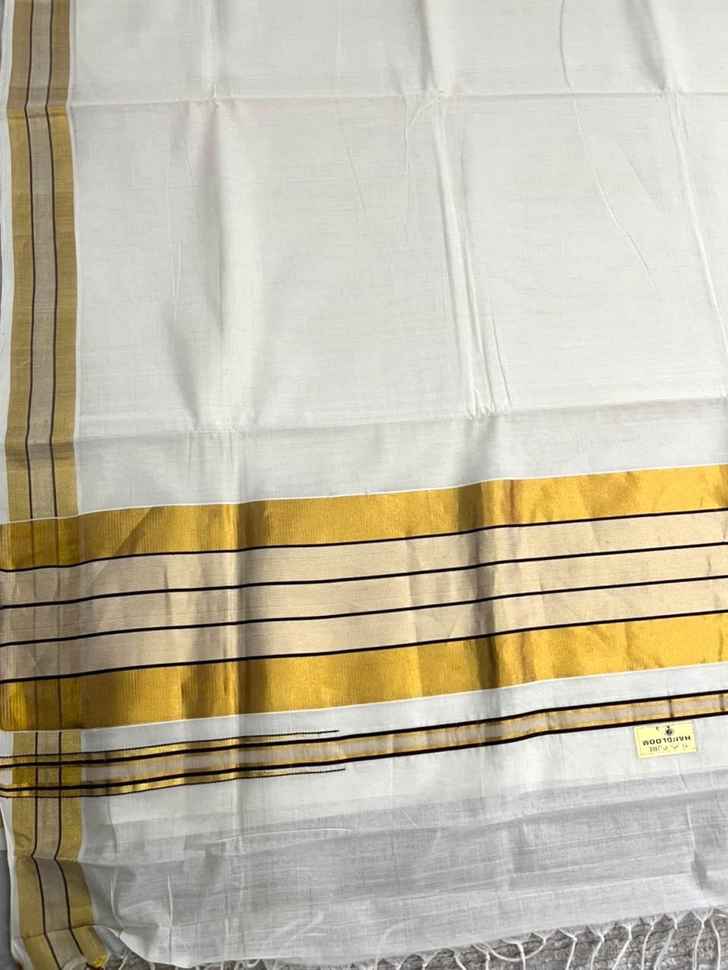 Southloom Super Premium Balaramapuram Handloom Cotton Saree With Gold&Brown Check Design  Borders