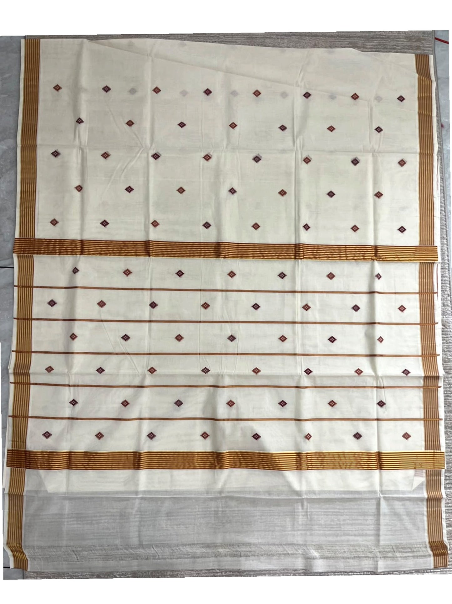 Southloom Super Premium Balaramapuram Handloom Cotton Saree with Orange Butta Work on Body on Border