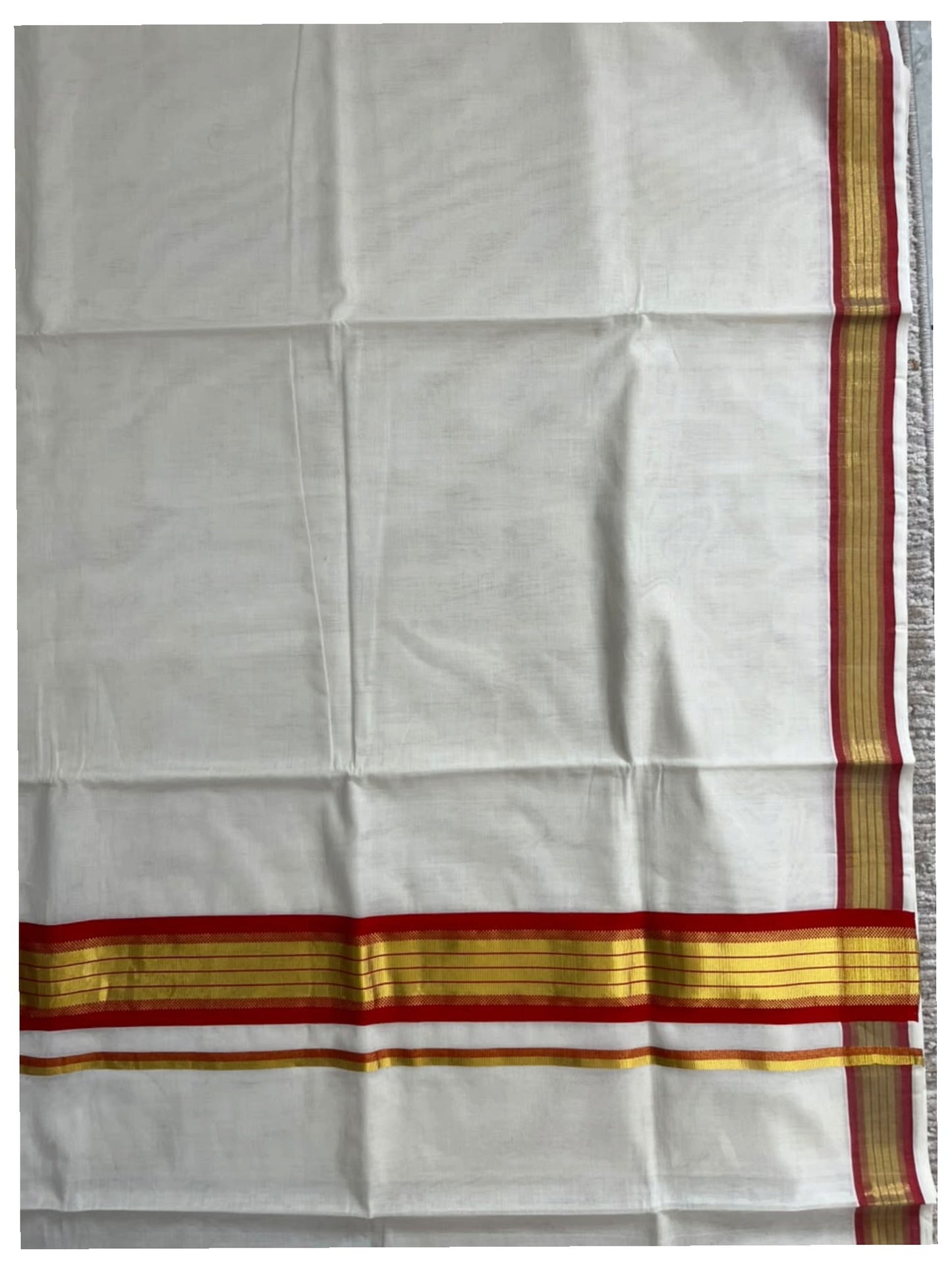 Southloom Super Premium Balaramapuram Handloom Cotton Saree with Gold& Red Borders