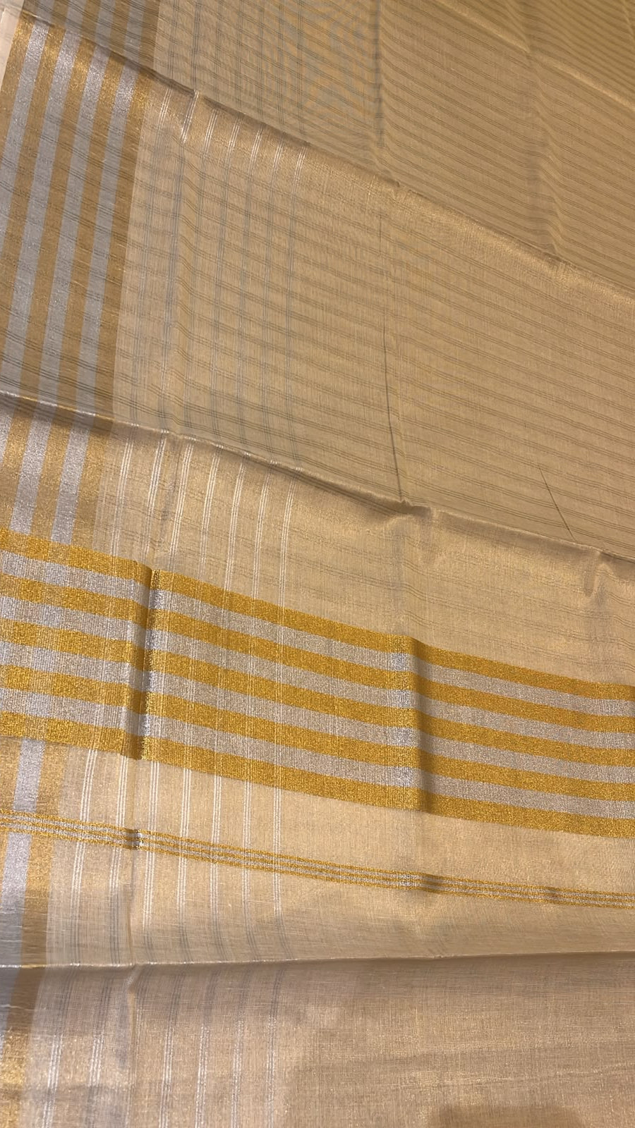 Southloom Kerala TIssue Kasavu  Check Saree With Gold and Silver Boders