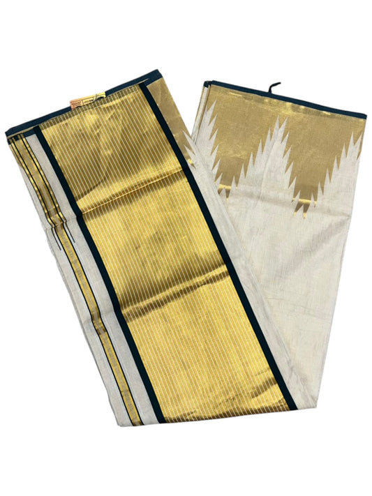 Southloom Super Premium Balaramapuram Handloom Tissue Saree with Gold And Green Chuttikara and Temple Design on Border