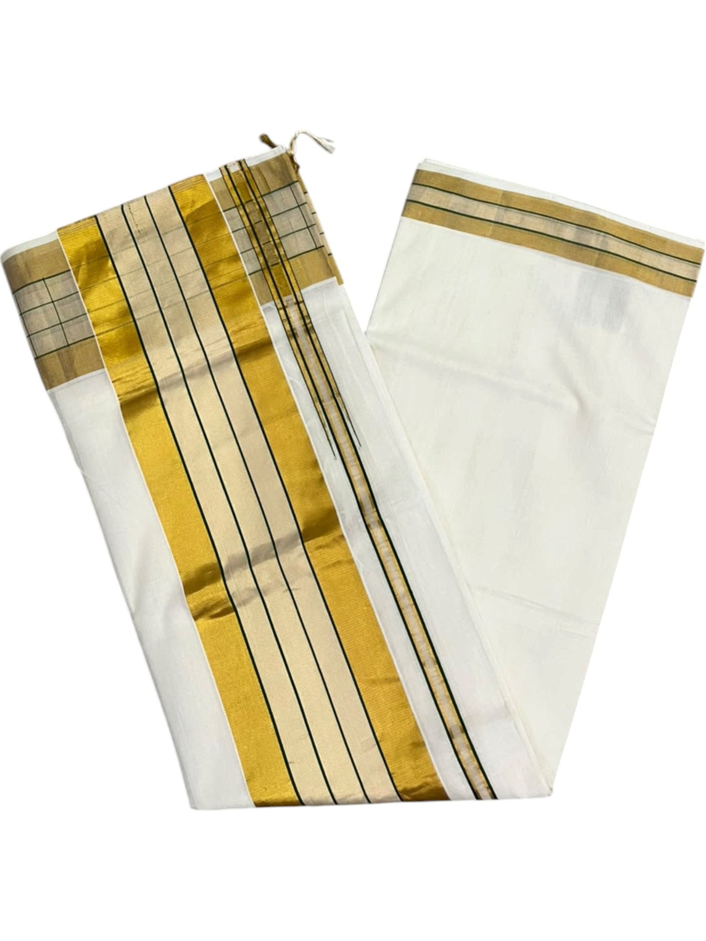 Southloom Super Premium Balaramapuram Handloom Cotton Saree with Gold And Green Chuttikara Kasavu on Border