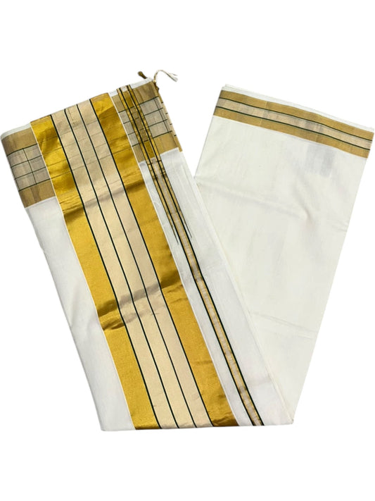 Southloom Super Premium Balaramapuram Handloom Cotton Saree with Gold And Green Chuttikara Kasavu on Border