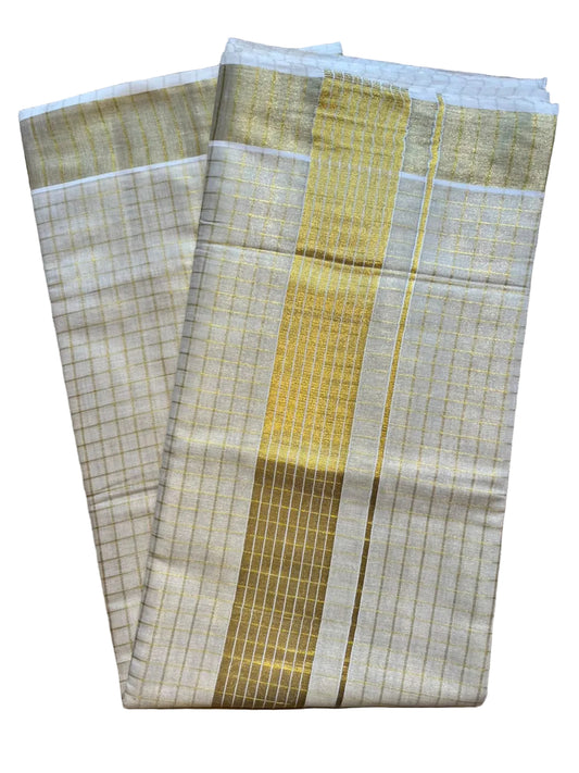 Kerala Tissue Kasavu Saree With Check Designs On The Body