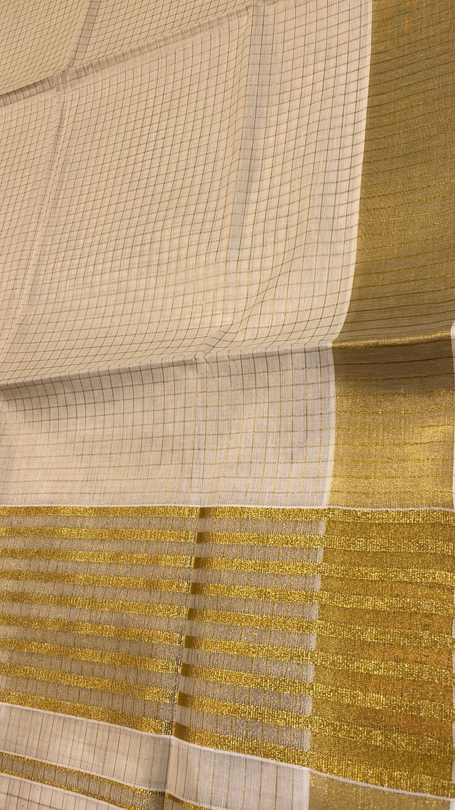 Southloom Cotton Kerala Golden Kasavu Check Saree