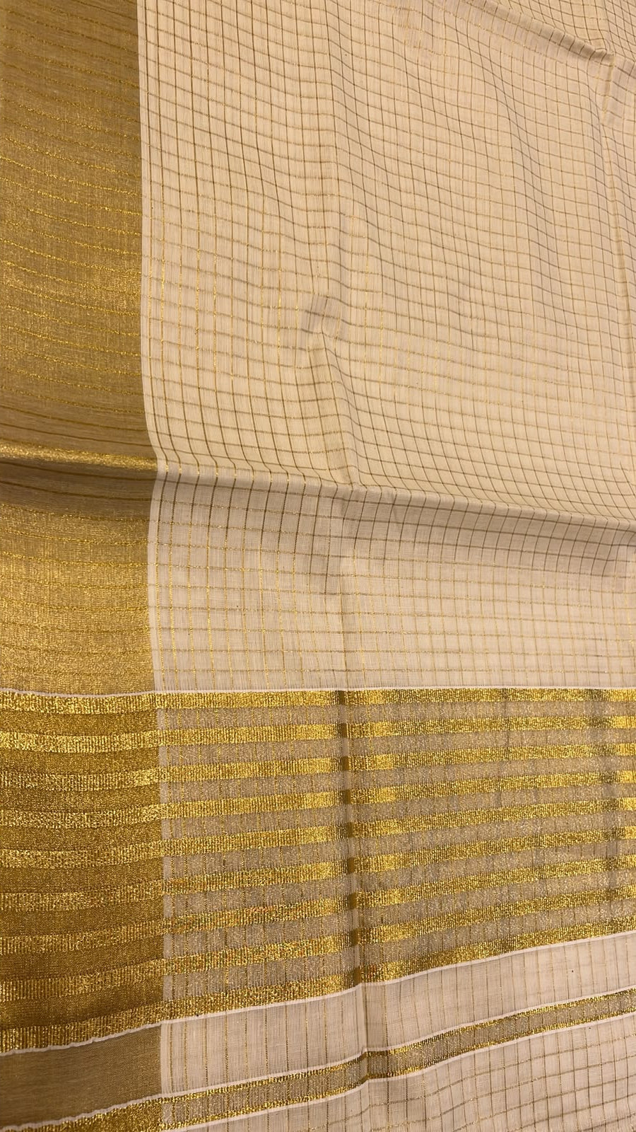 Southloom Cotton Kerala Golden Kasavu Check Saree