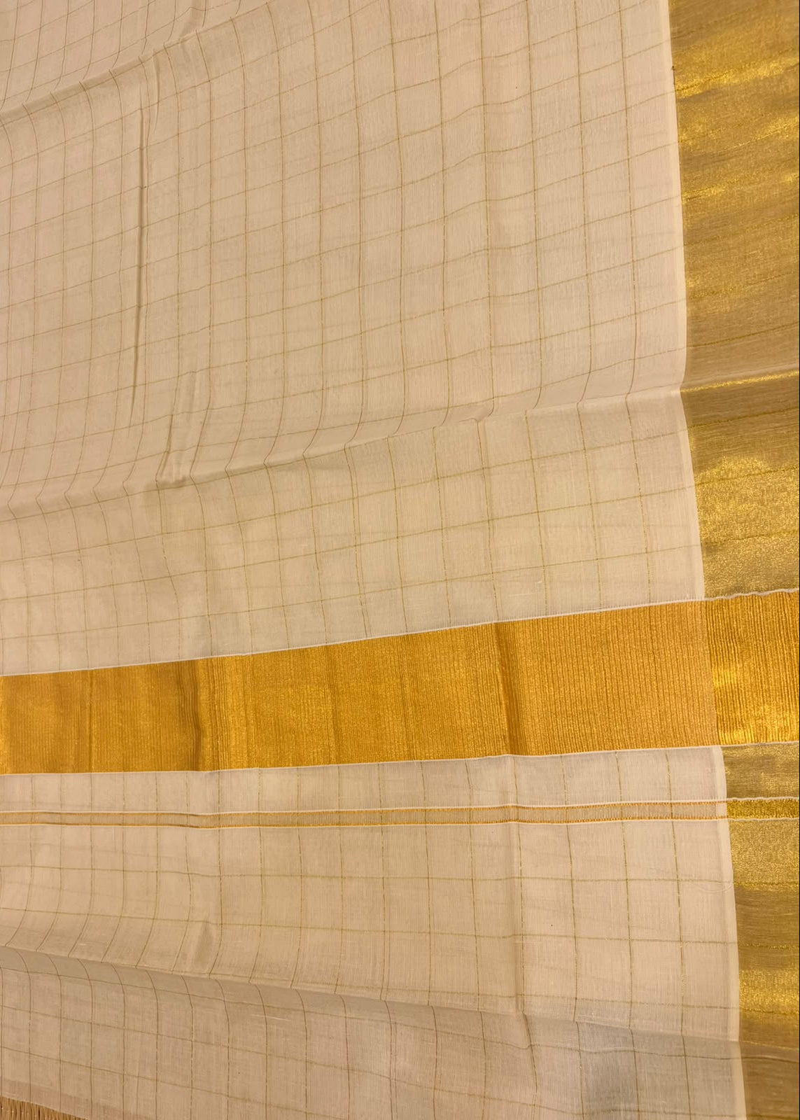 Southloom Kerala Kasavu Cotton Saree with Golden Check and Broad Zari Border