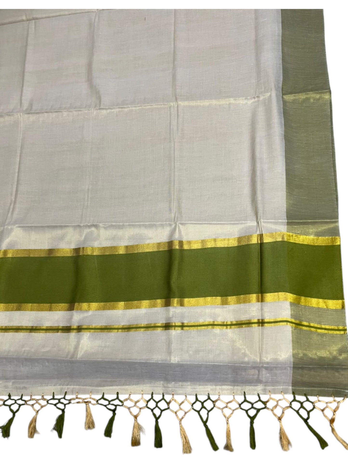 Southloom Kerala Tissue Kasavu Saree with Olive Green Border