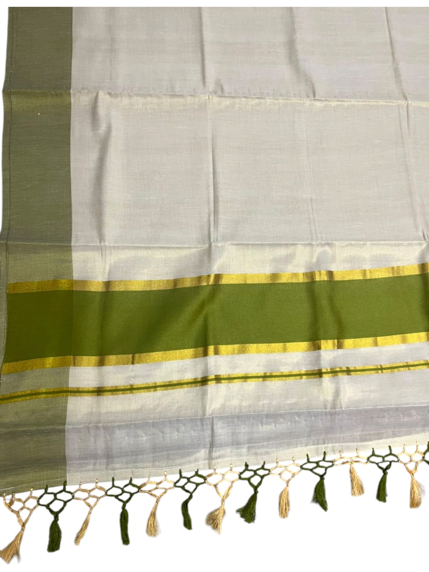 Southloom Kerala Tissue Kasavu Saree with Olive Green Border
