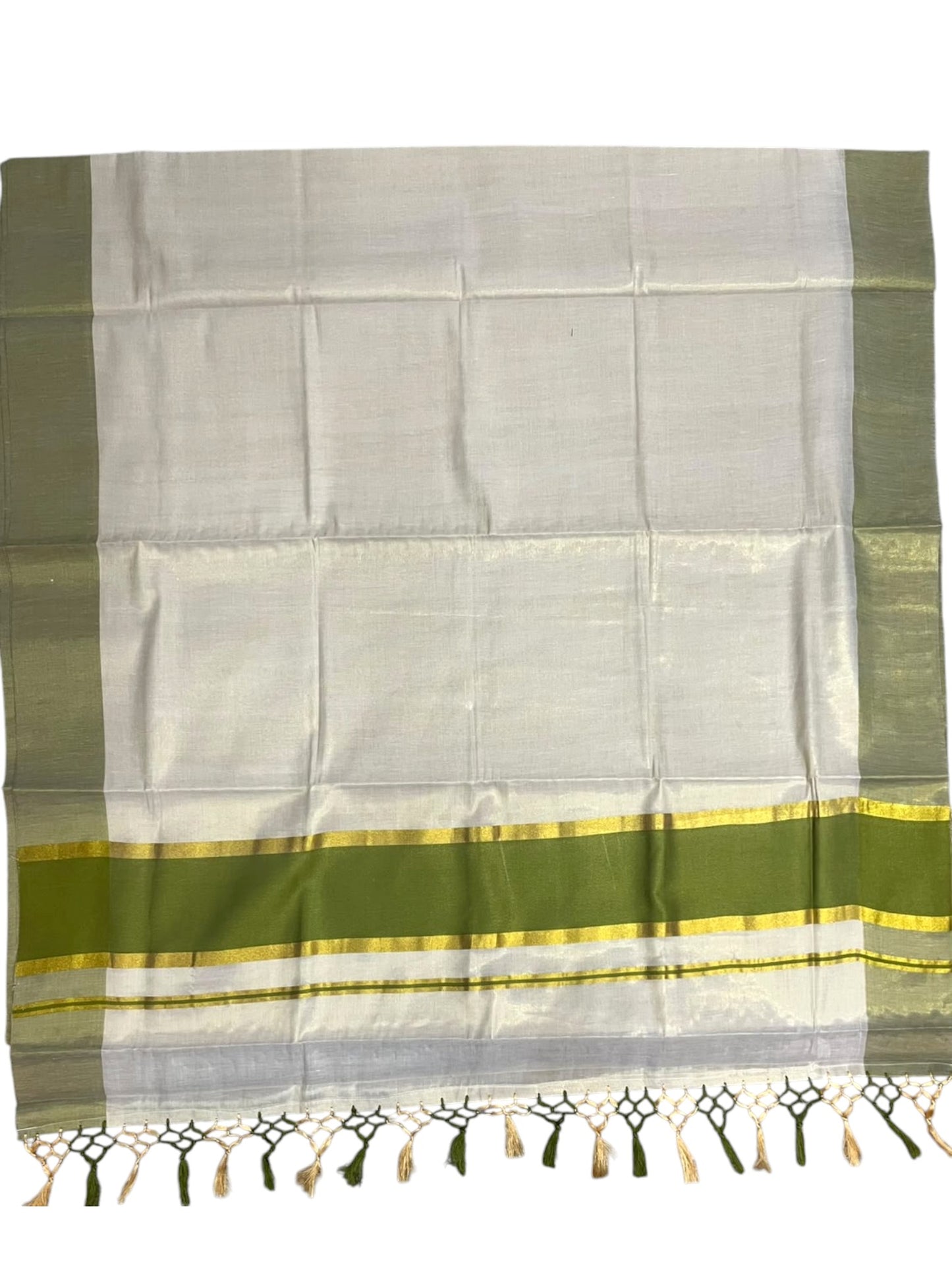 Southloom Kerala Tissue Kasavu Saree with Olive Green Border