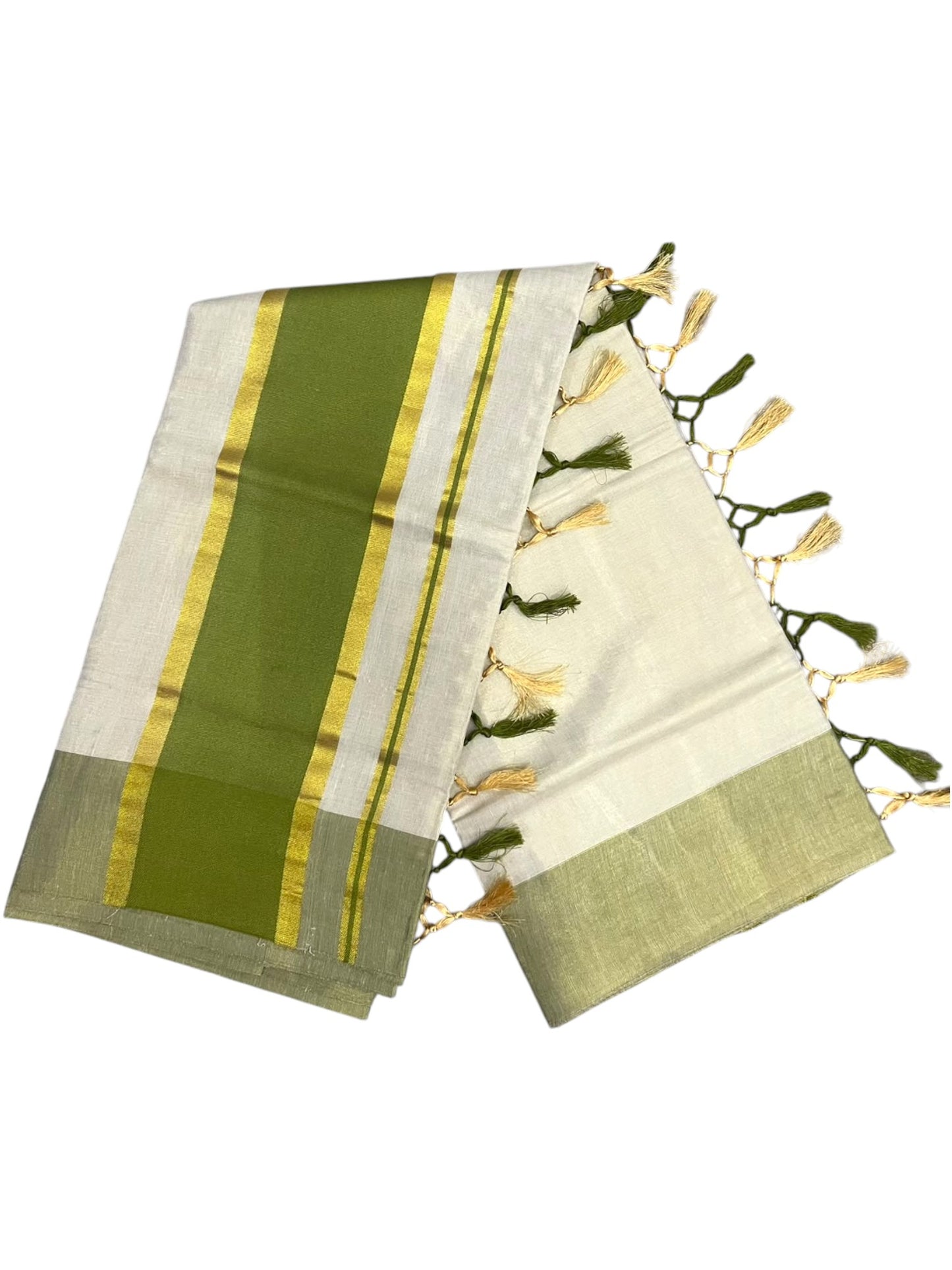 Southloom Kerala Tissue Kasavu Saree with Olive Green Border