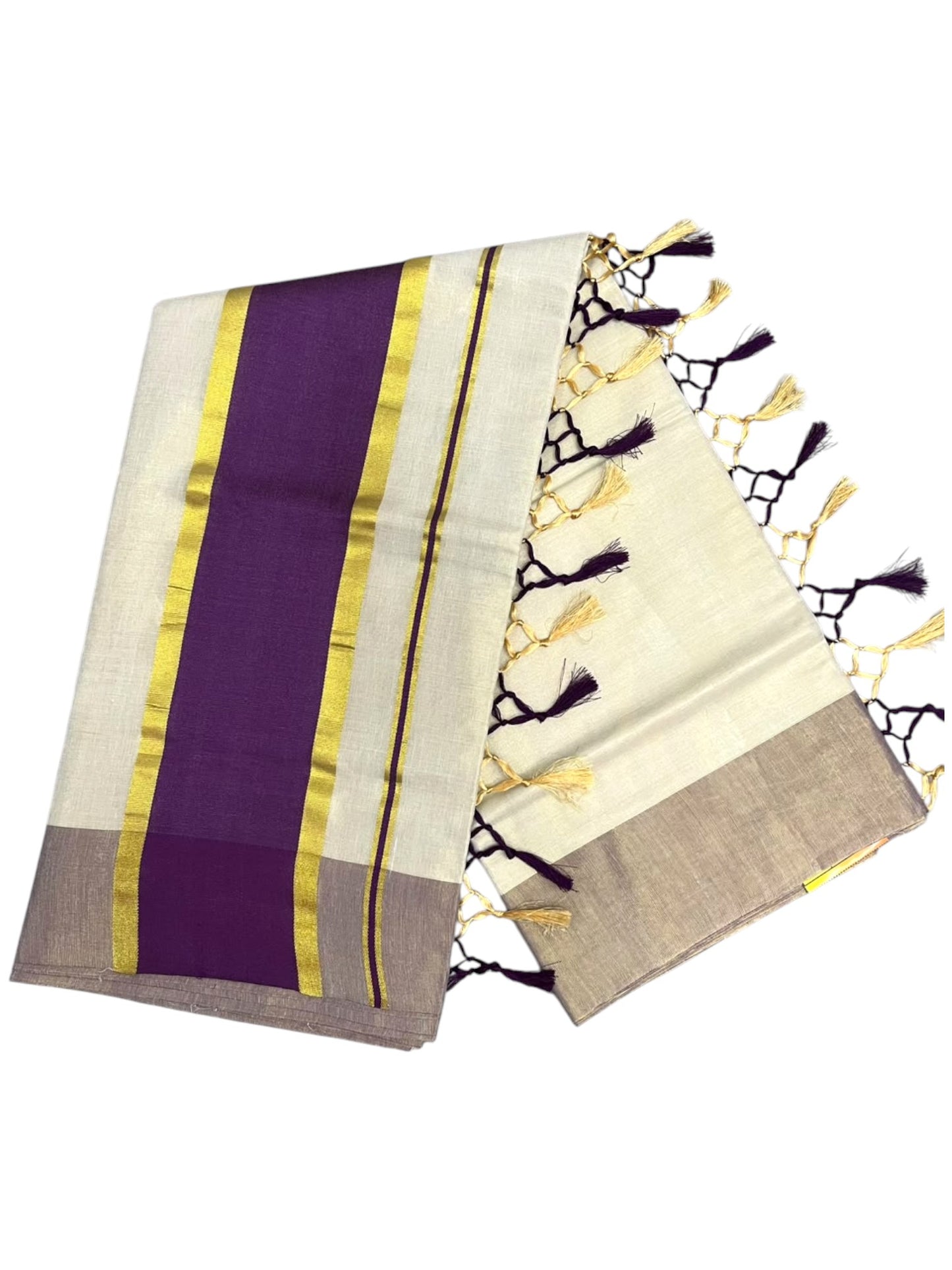 Southloom Kerala Tissue Kasavu Saree with Purple Border