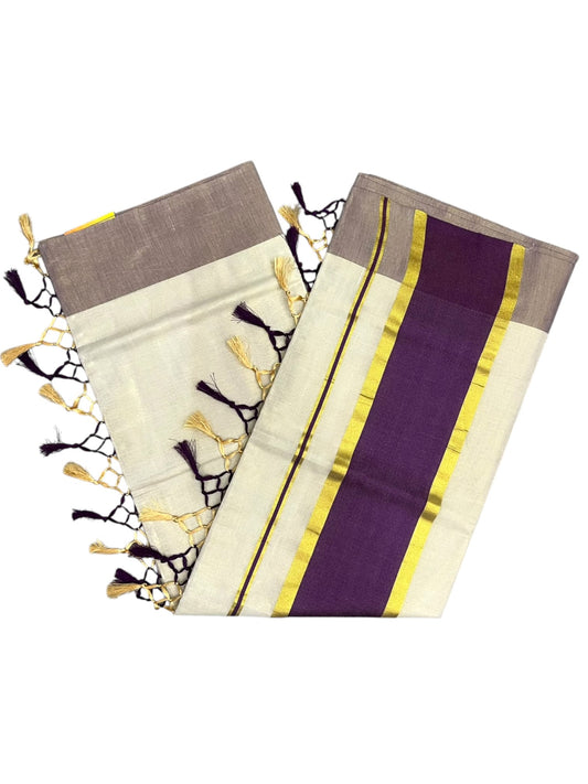 Southloom Kerala Tissue Kasavu Saree with Purple Border