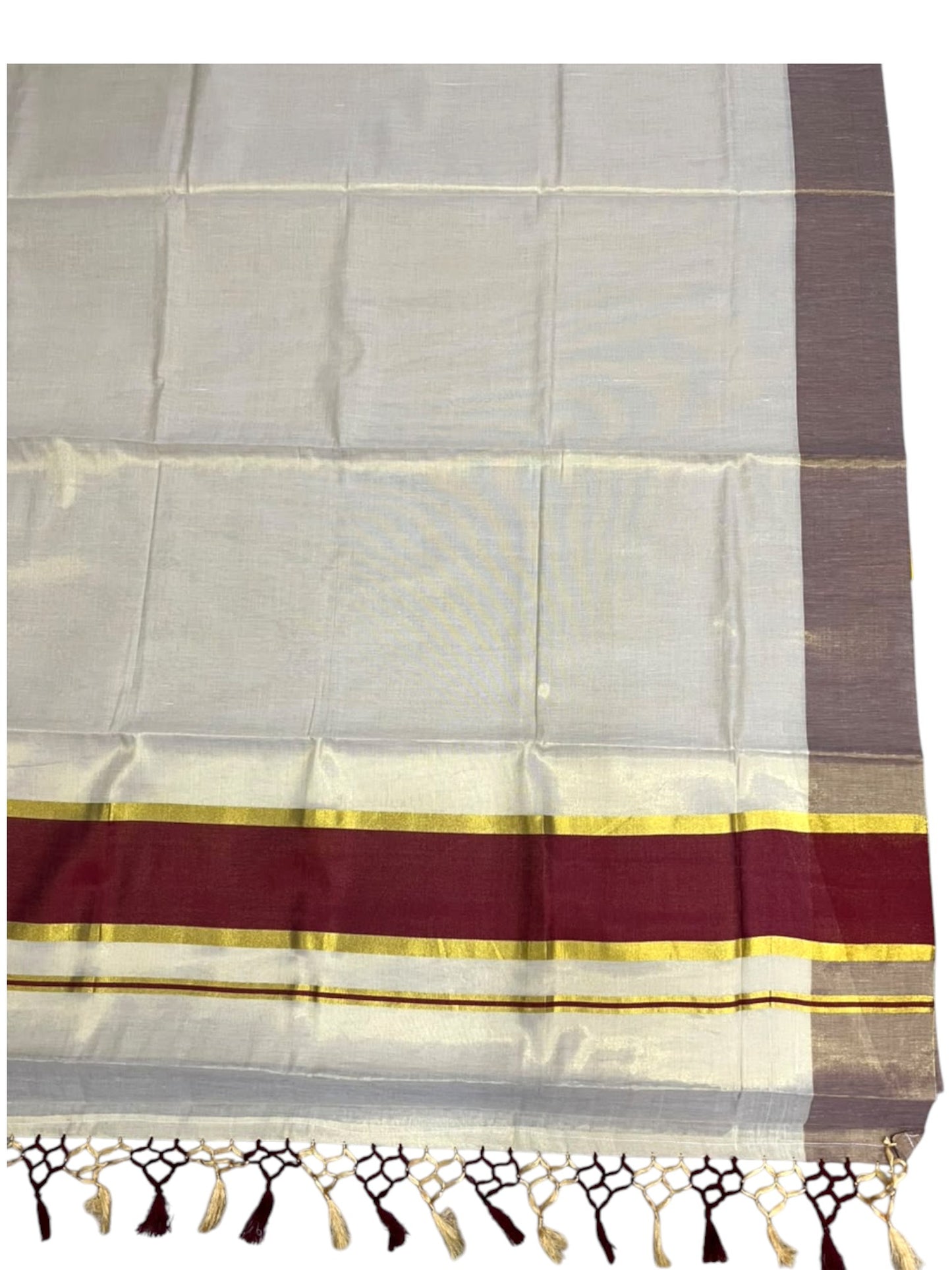 Southloom Kerala Tissue Kasavu Saree with Maroon Border