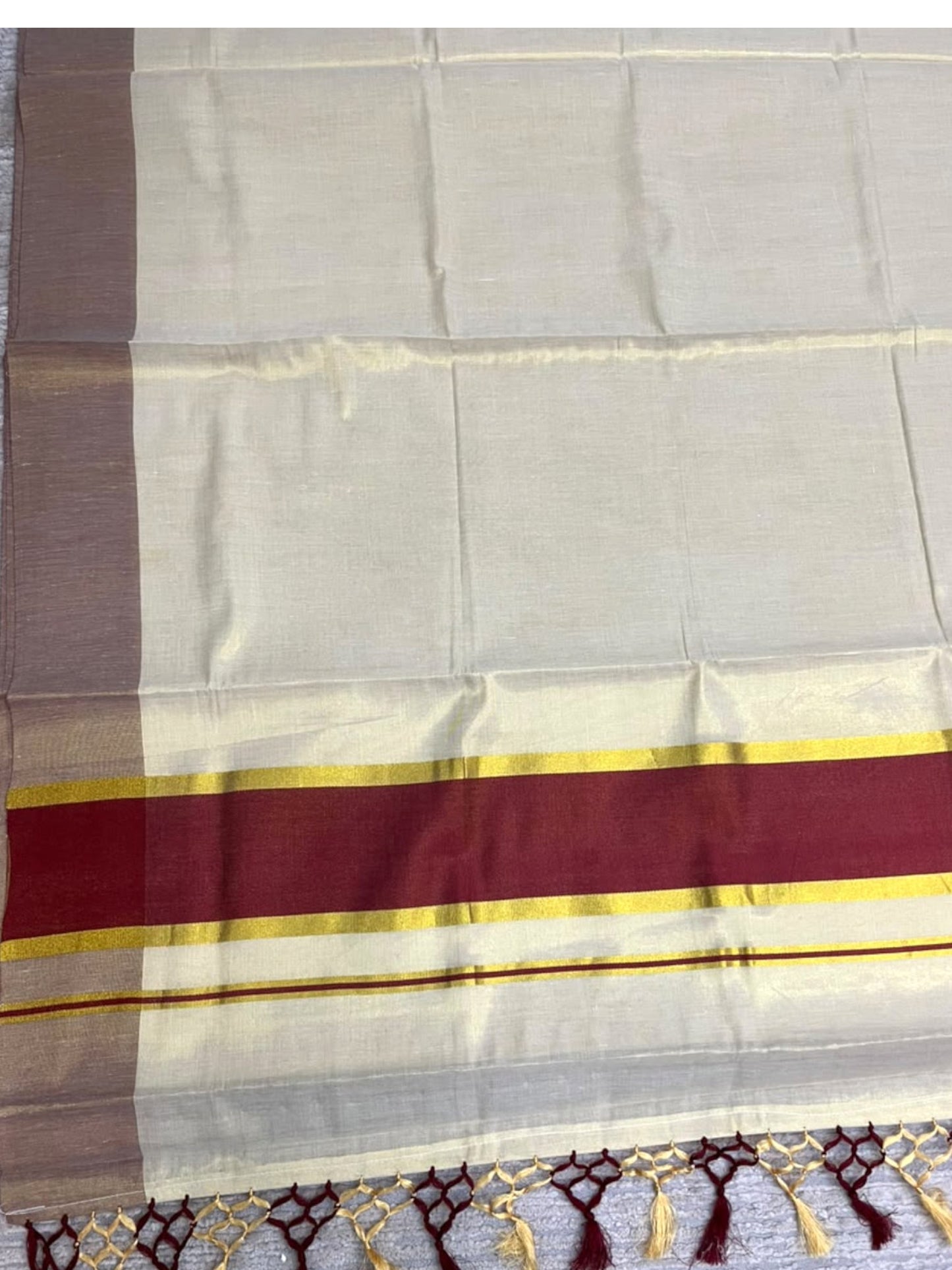 Southloom Kerala Tissue Kasavu Saree with Maroon Border