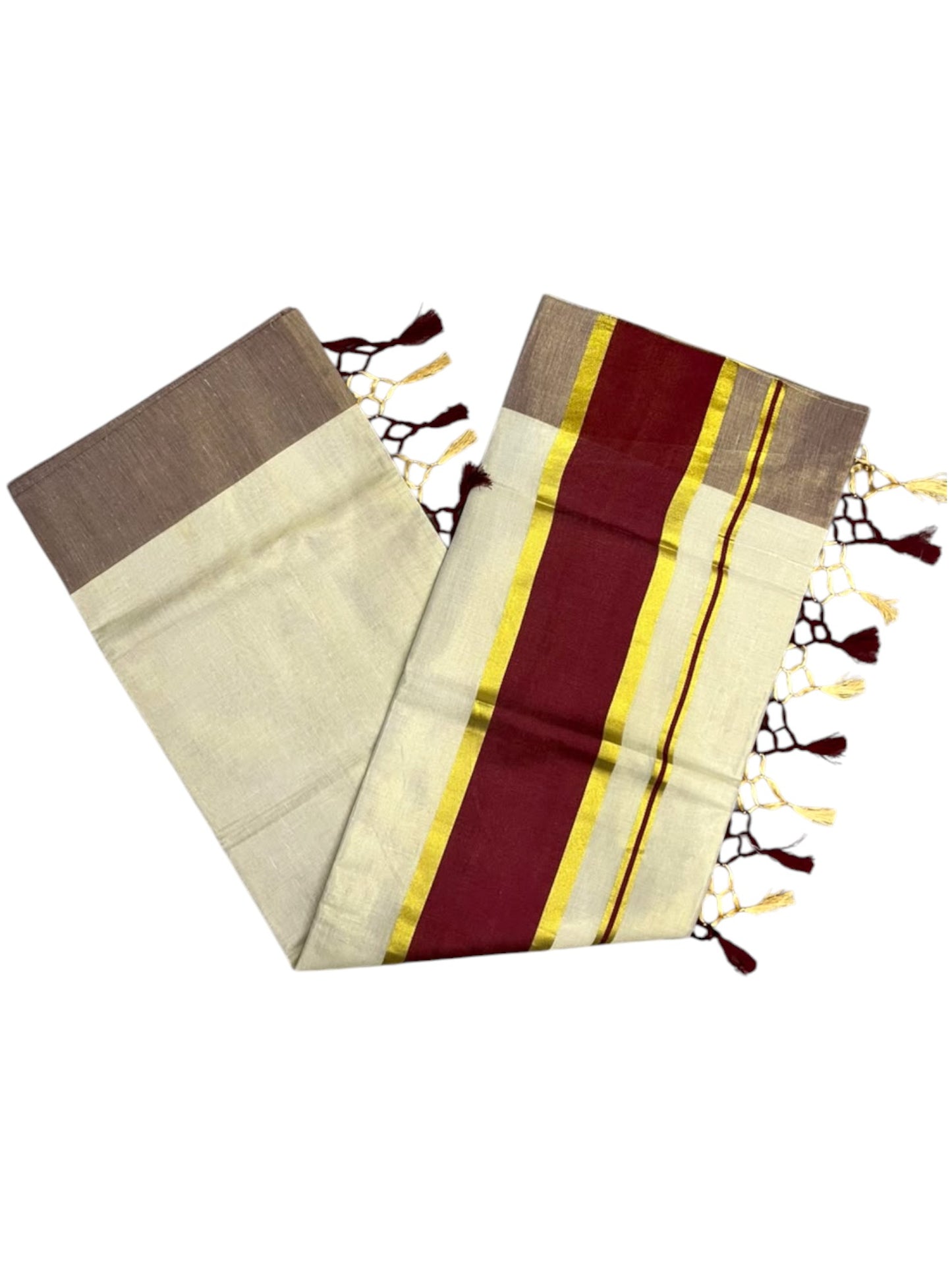Southloom Kerala Tissue Kasavu Saree with Maroon Border