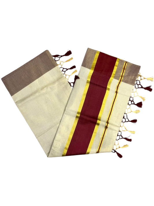 Southloom Kerala Tissue Kasavu Saree with Maroon Border