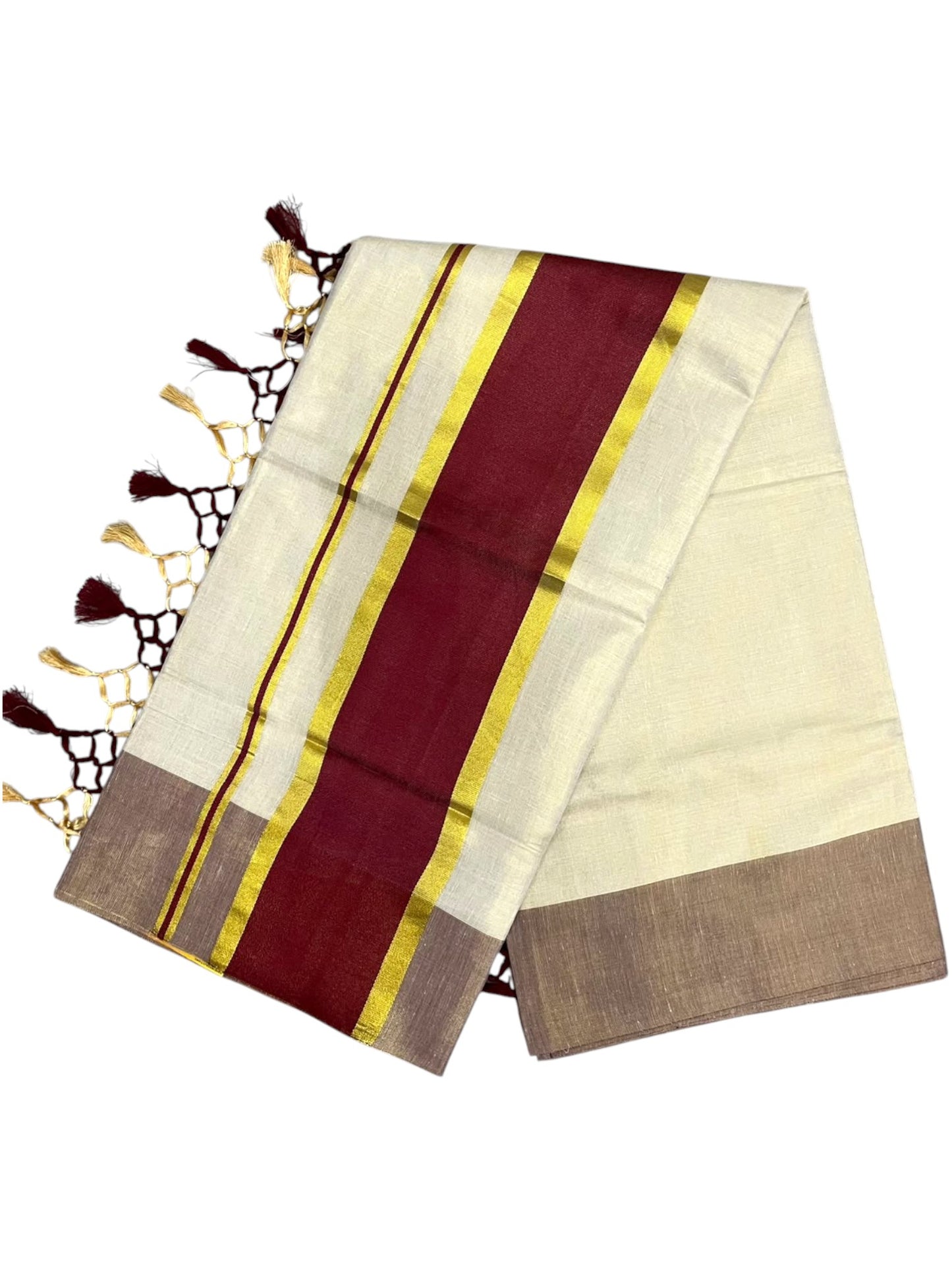 Southloom Kerala Tissue Kasavu Saree with Maroon Border