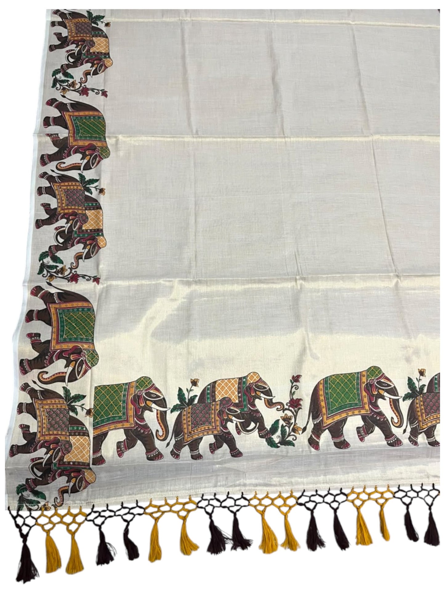 Southloom Kerala Tissue Kasavu Saree With Elephant Design on Borders SL373