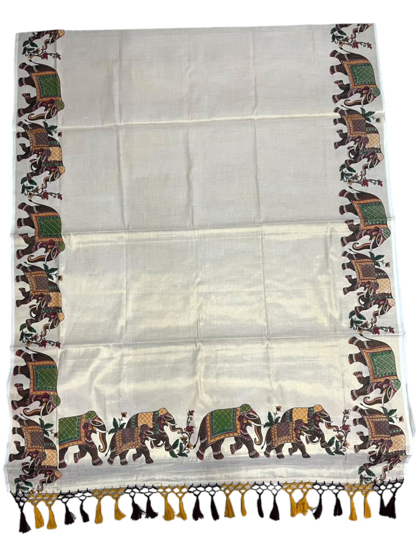 Southloom Kerala Tissue Kasavu Saree With Elephant Design on Borders SL373