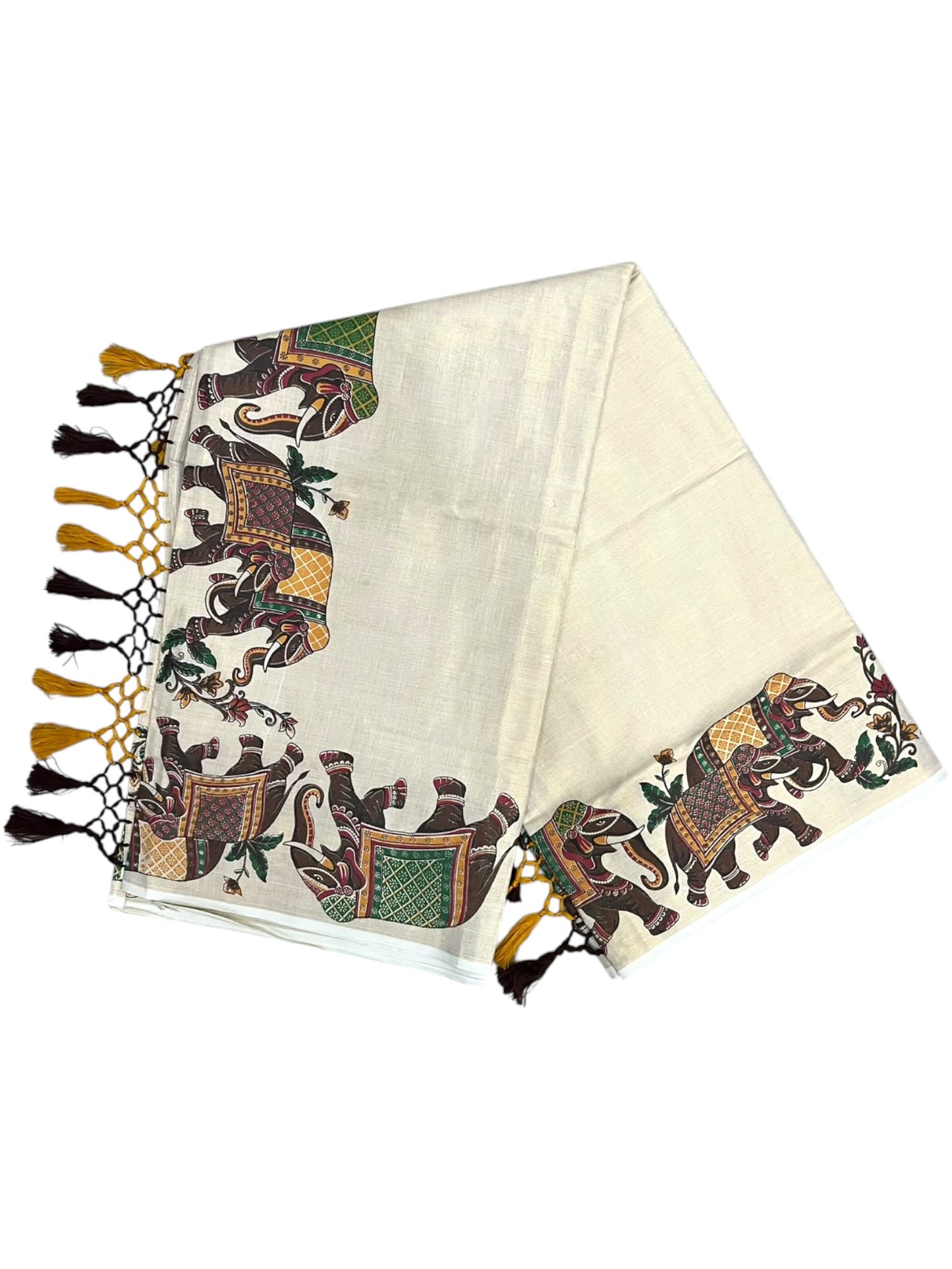 Southloom Kerala Tissue Kasavu Saree With Elephant Design on Borders SL373