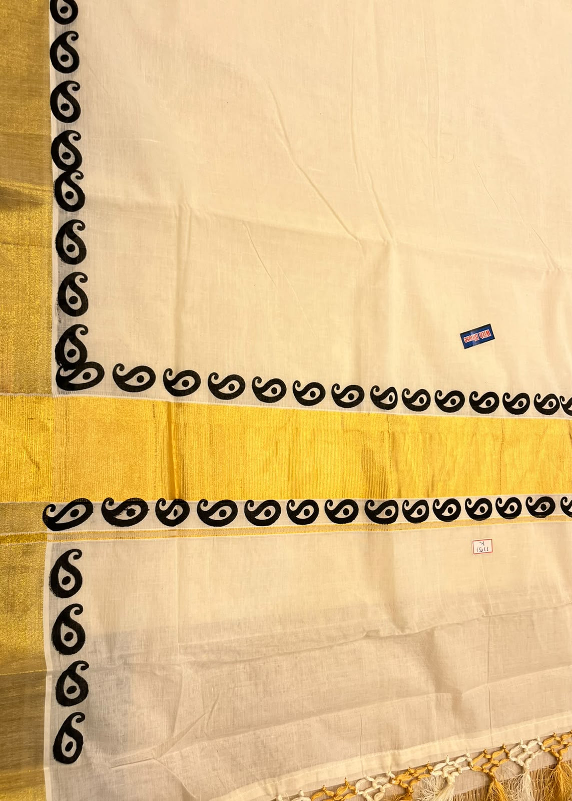 Southloom Kerala Kasavu Cotton Saree With Broad Golden Zari & Black