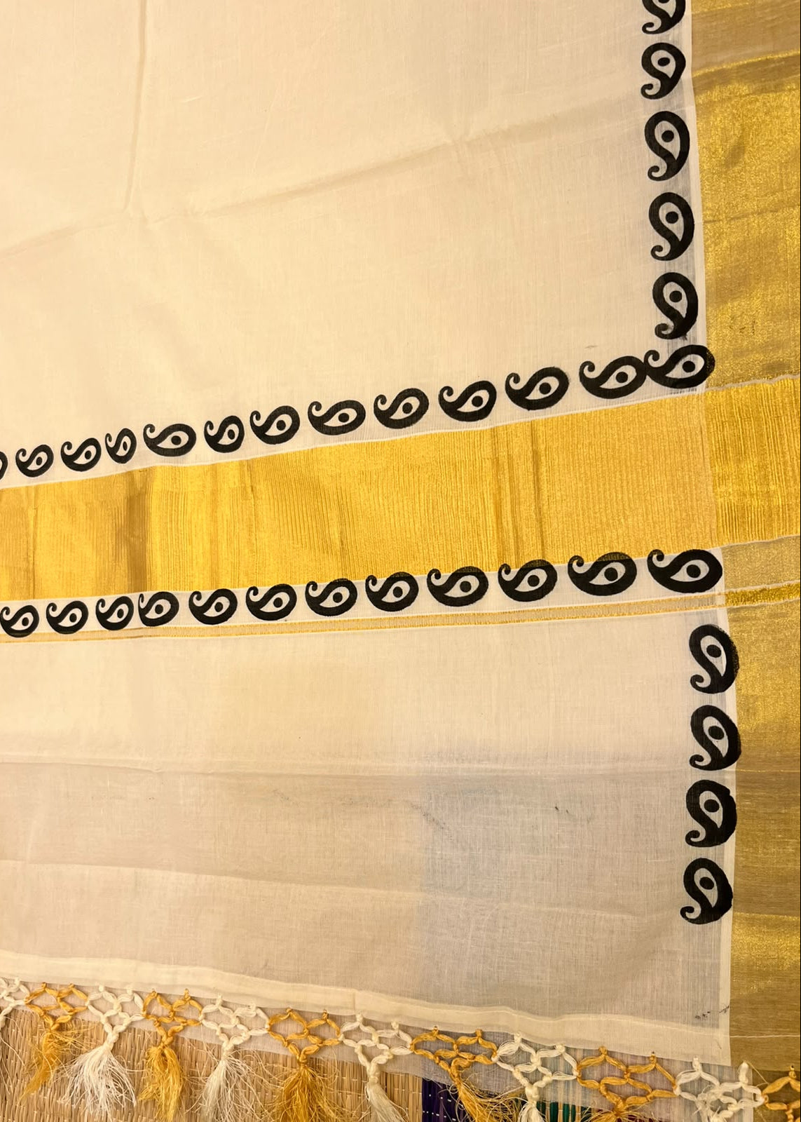Southloom Kerala Kasavu Cotton Saree With Broad Golden Zari & Black