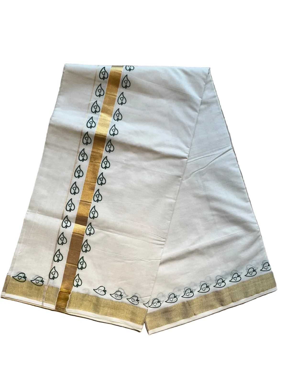Kerala Cotton Saree With Green Colour Printed Border
