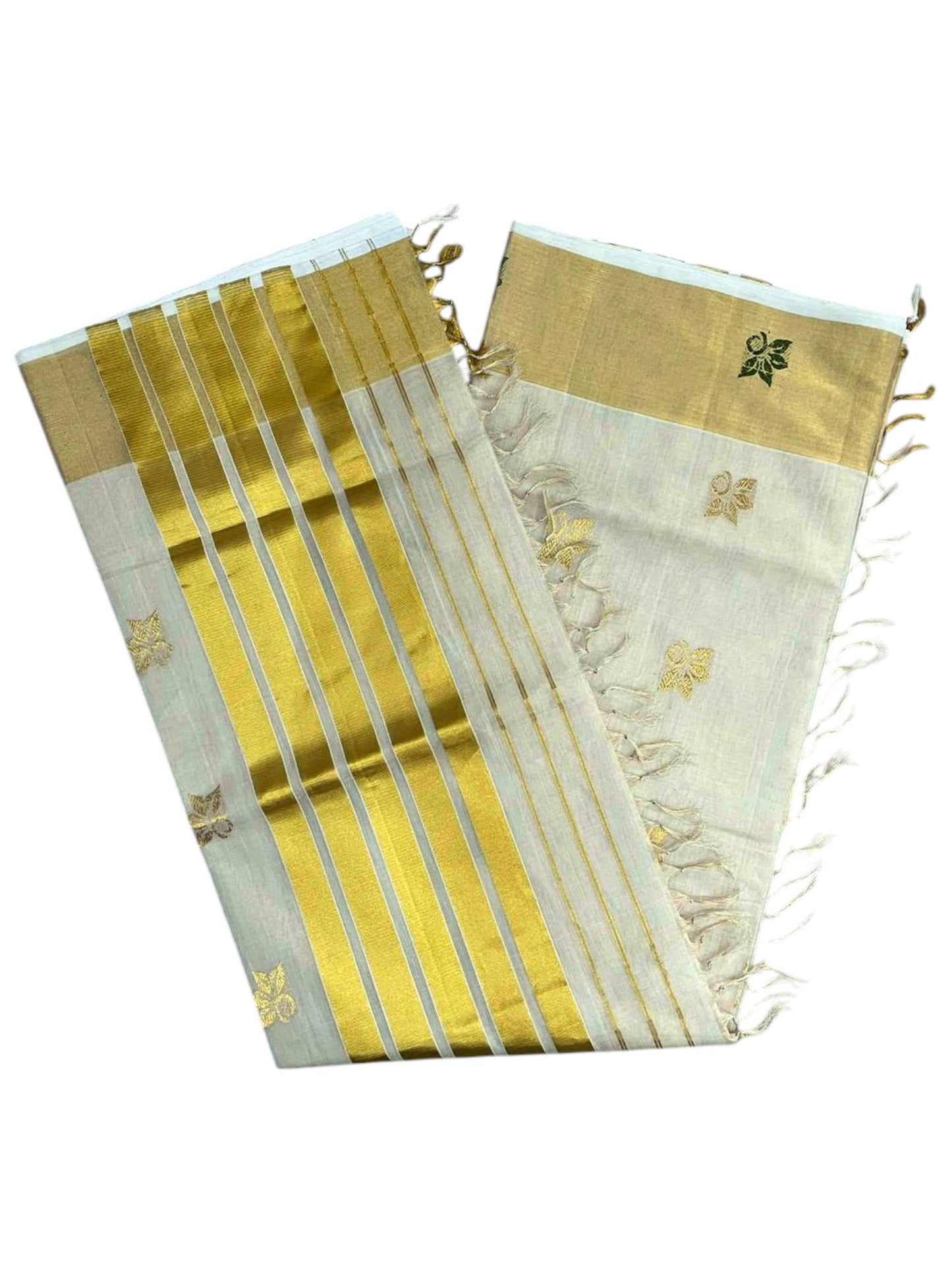 Southloom Super Premium Balaramapuram Handloom Cotton Saree With Golden Butta Works on Body