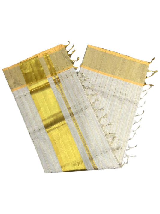 Southloom Super Premium Balaramapuram Handloom Cotton Saree With Golden Stripes Works on Body