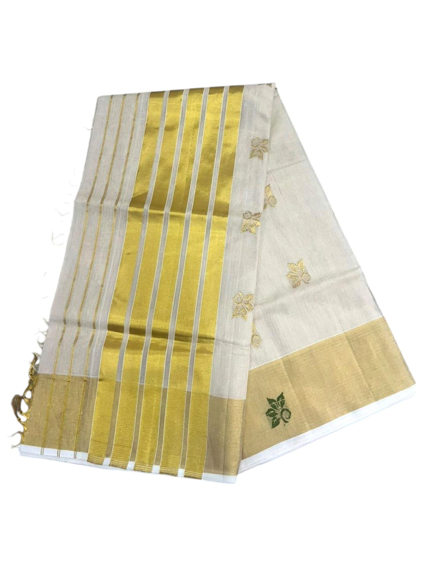 Southloom Super Premium Balaramapuram Handloom Cotton Saree With Golden Butta Works on Body