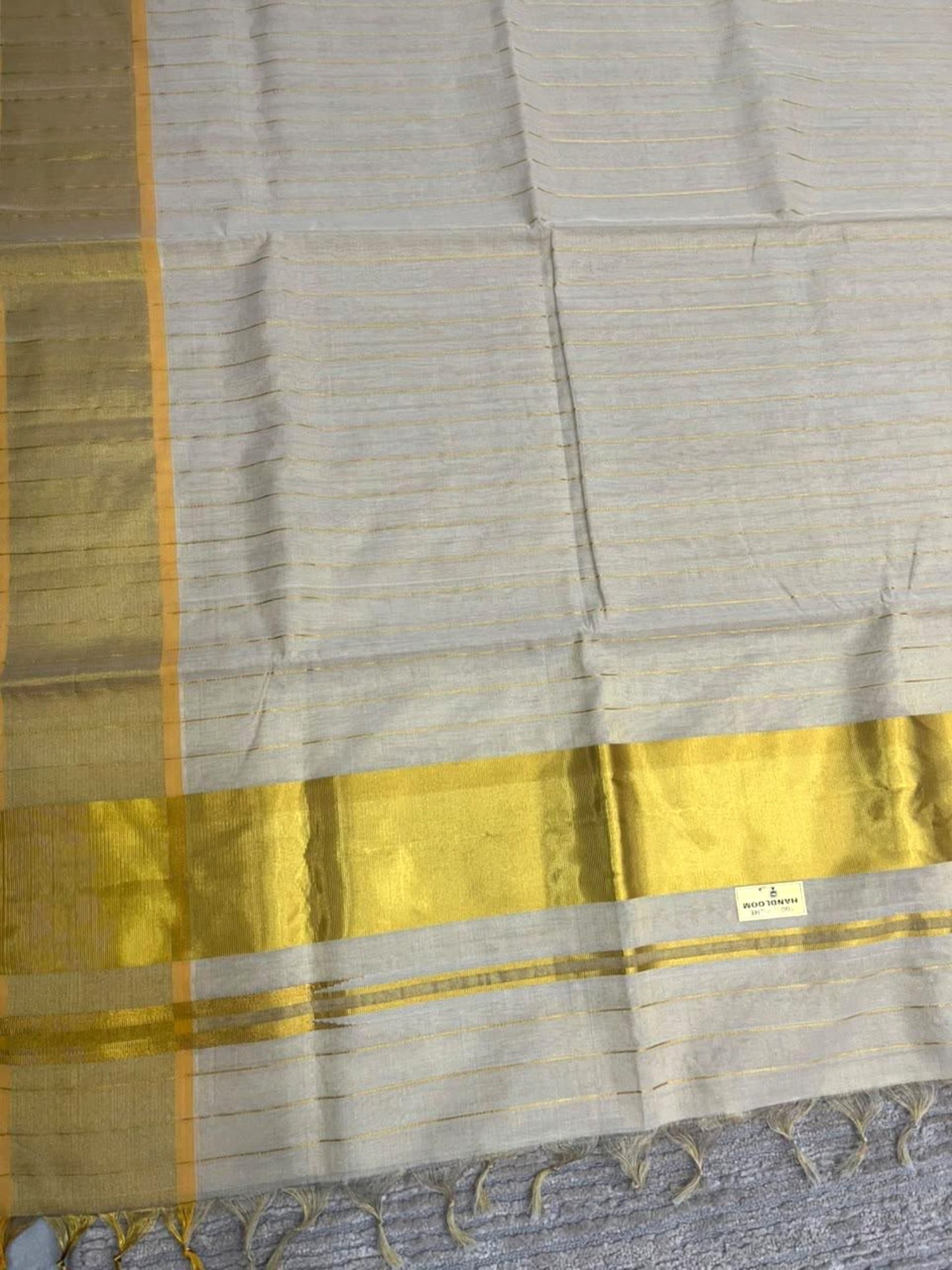Southloom Super Premium Balaramapuram Handloom Cotton Saree With Golden Stripes Works on Body