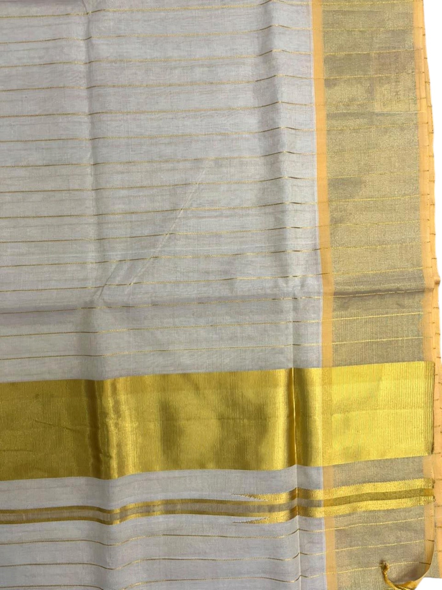 Southloom Super Premium Balaramapuram Handloom Cotton Saree With Golden Stripes Works on Body