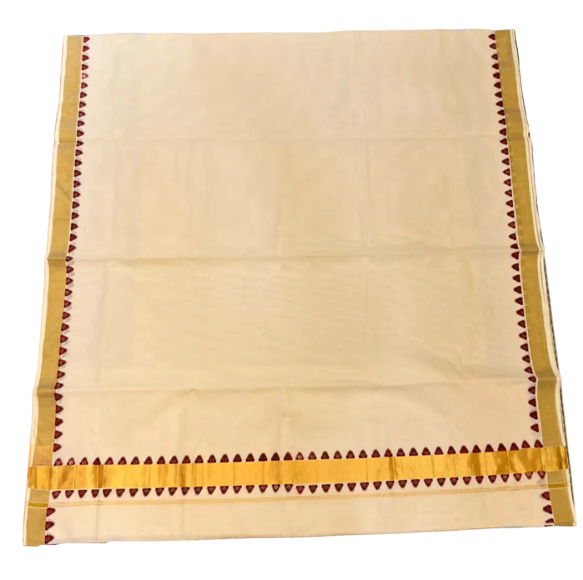 Southloom Kerala Cotton Kasavu Saree With Maroon Temple Design on Borders