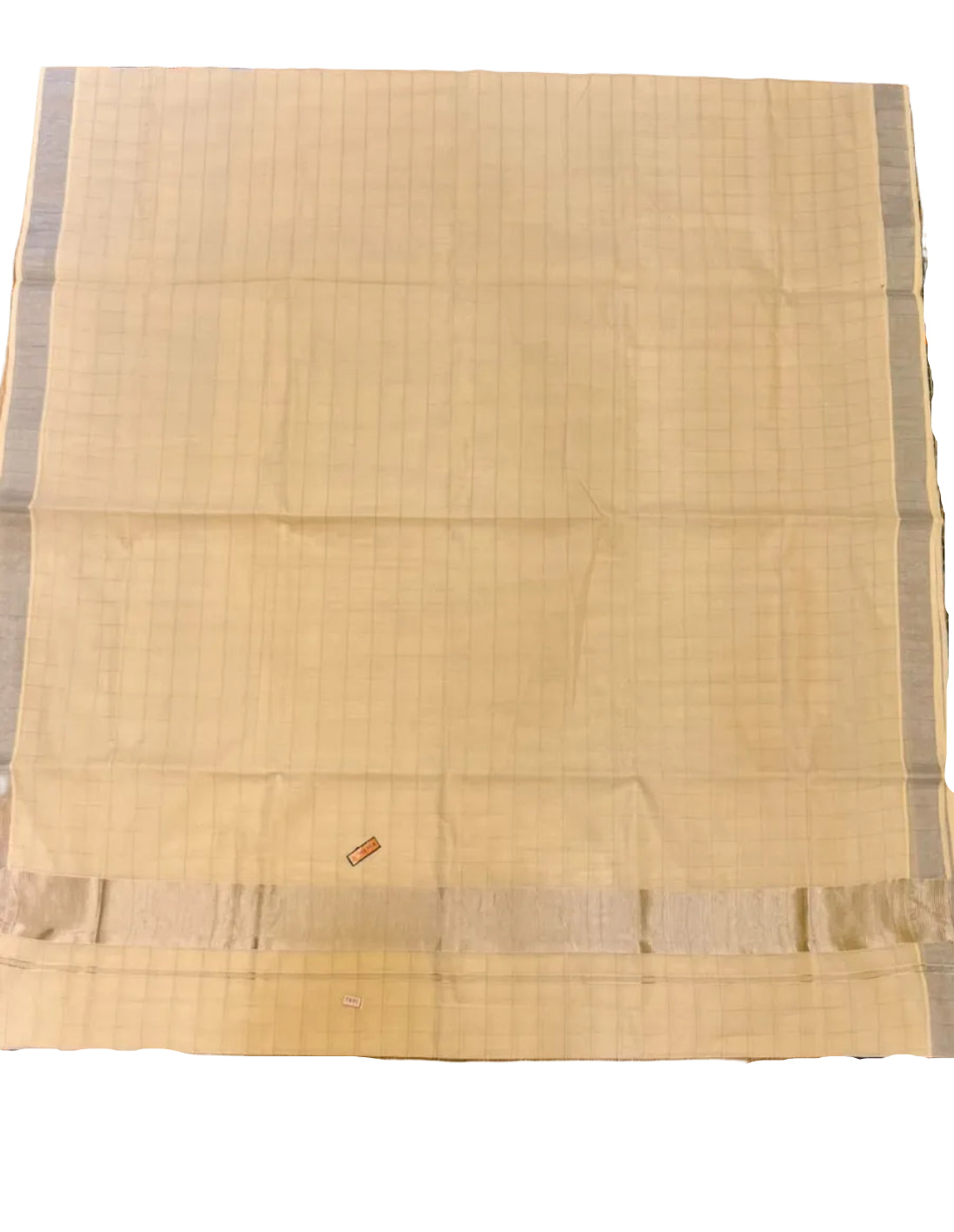 Southloom Kerala Cotton Saree With Check Designs On The Body And Silver Kasavu On Borders