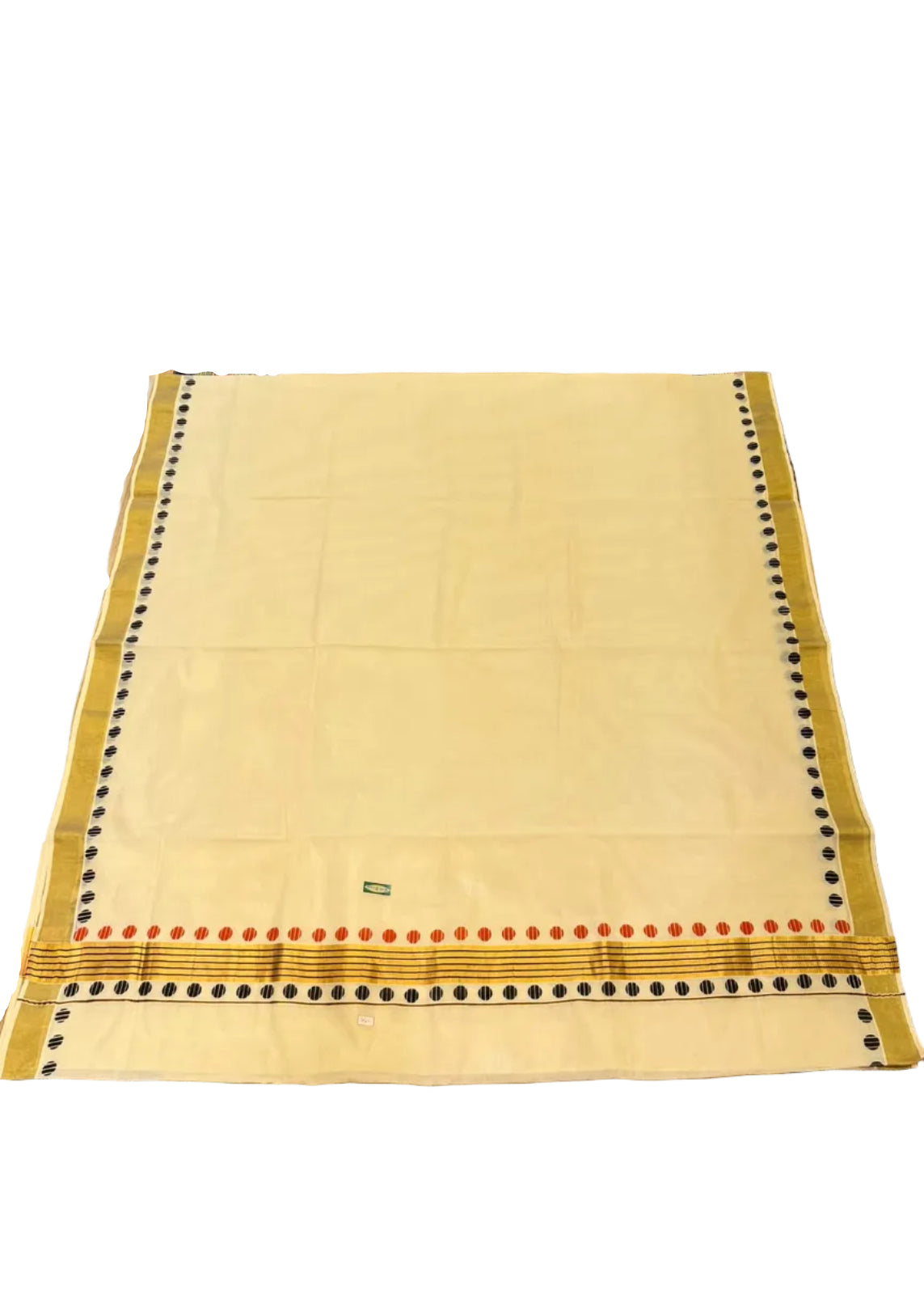 Southloom Kerala Cotton Kasavu Saree With Red And Black Polka Dot Border